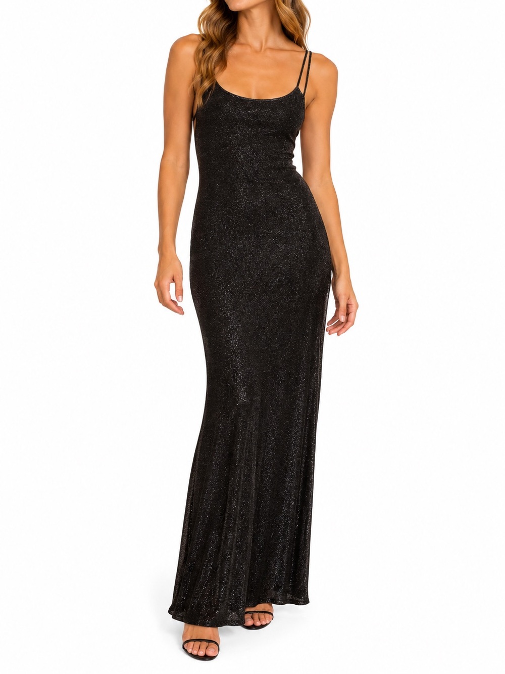 Maurices Vintage Y2k 90s Size 12 Black Glitter Open-Back Formal Prom Dress